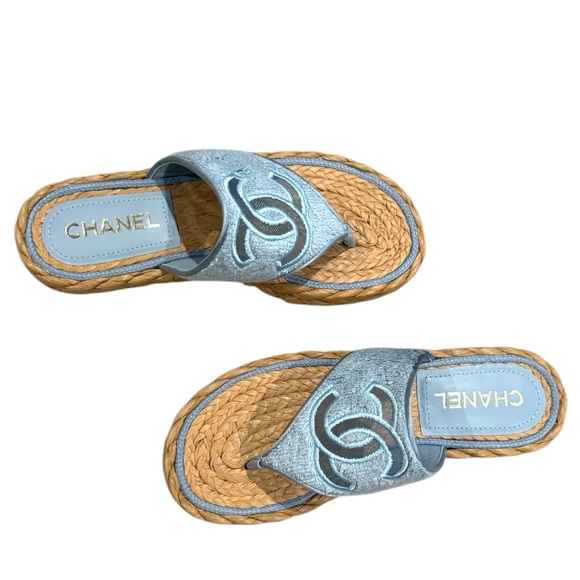 CHANEL Thong Slides Espadrilles Sandal Size 37 NEW - Picture 10 of 16